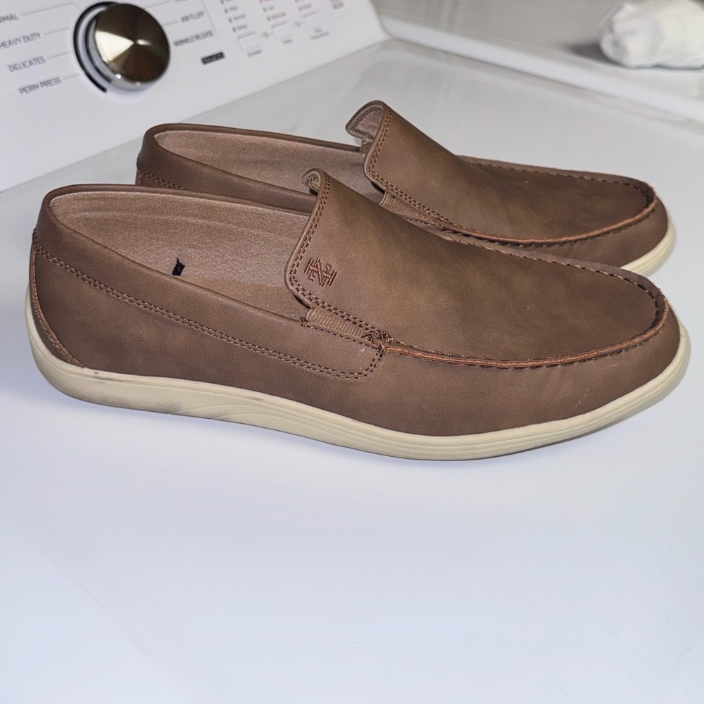 Izod Men's Brown Slip-On Casual Loafers with Cream Sole